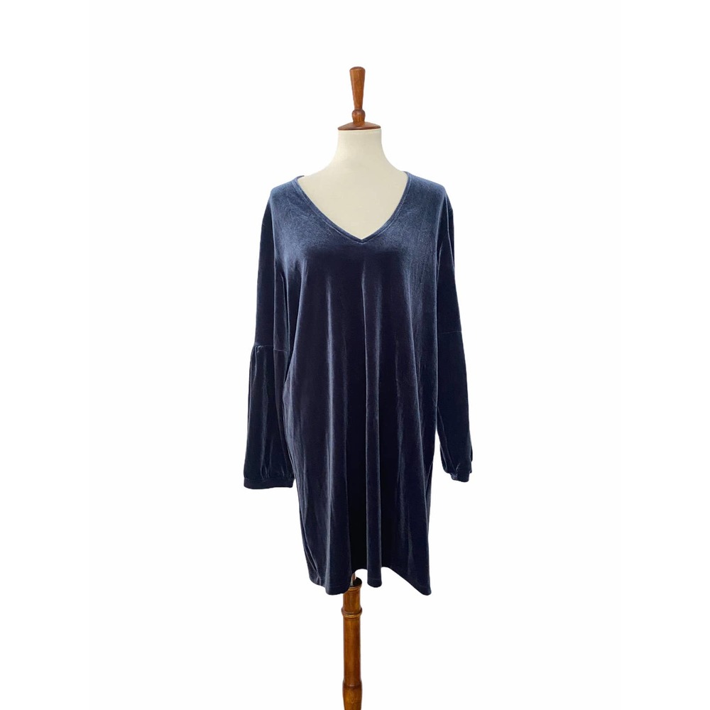 Madewell Velvet V Neck Dress Long Sleeve Blue XL